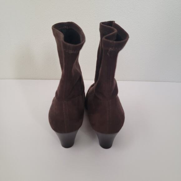 Donald J. Pliner Brown Faux Suede Sock Boot Sz 7.5 Kitten Heel Sophia Minimalist - Picture 6 of 15